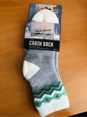 Field & Stream Cabin Socks - Gray, White & Green Pattern